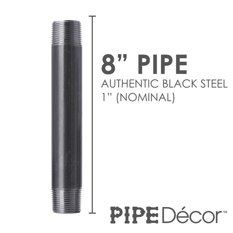 PIPE DECOR 1" x 8" Black Steel Plumbing Pipe, 6-Pack, Pre Cut Connector, Industrial Steel Grey Fits Standard One Inch Threaded Black Malleable Iron Fittings, Build Vintage DIY Furniture - Image 2